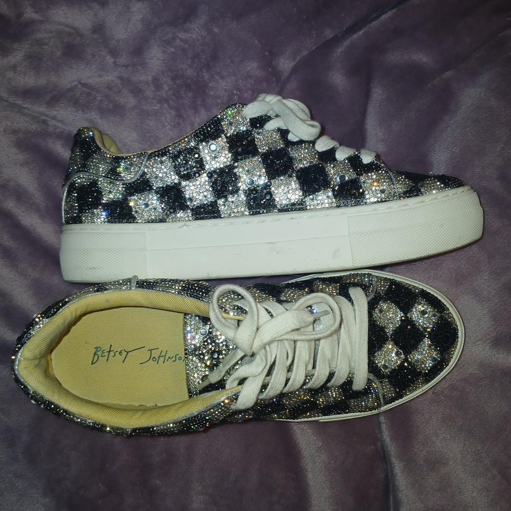 Betsey Johnson Black and Silver Glitter Sneakers